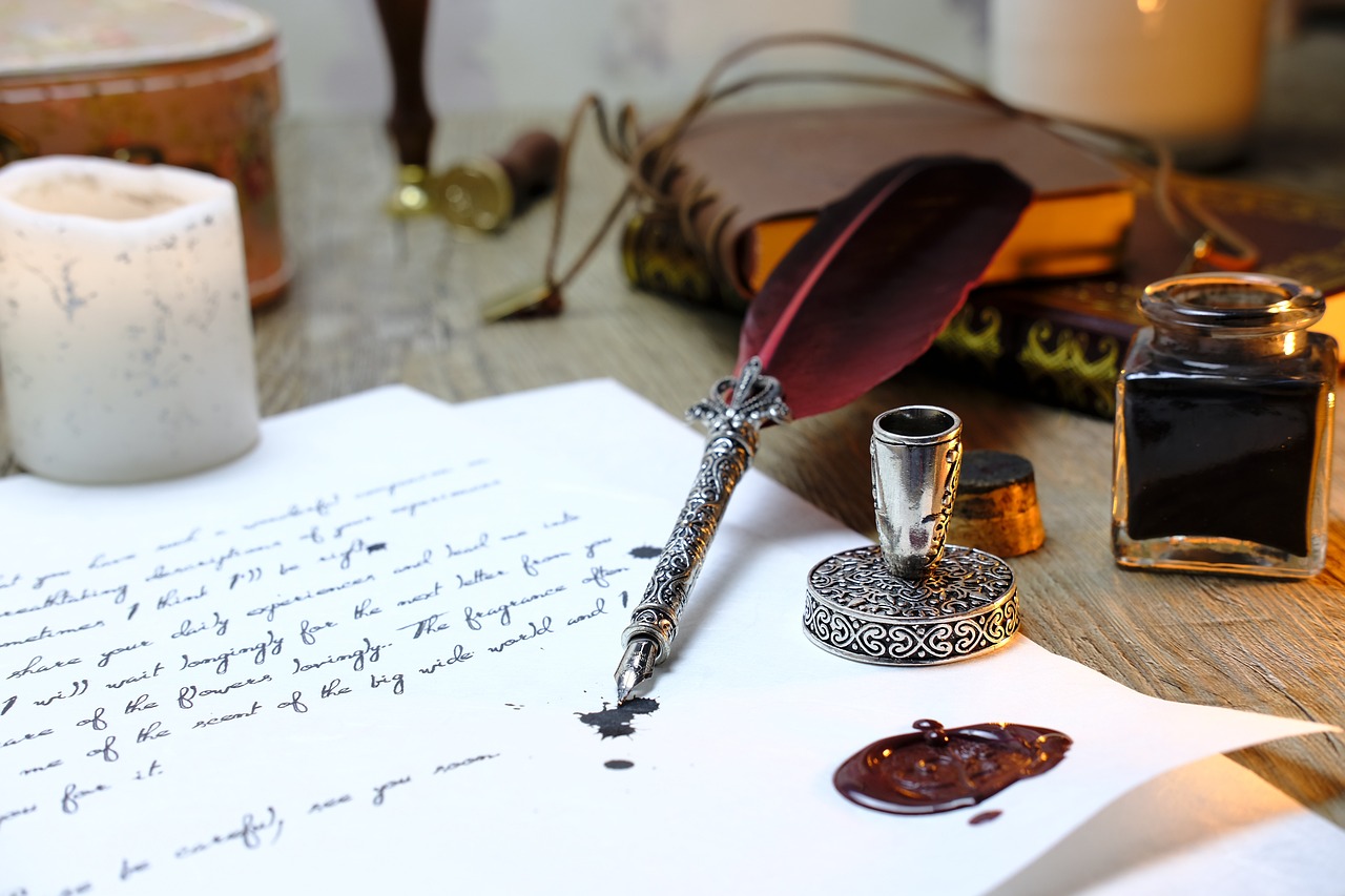 feather, write, nature, communicate, communication, letter, fountain pen, pen, writing implement, ink, inkwell, seal, sealed, leaf, paper, letter, letter, letter, letter, letter, fountain pen, pen, ink